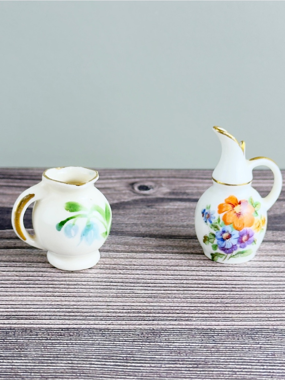 Vintage Miniature Pitcher Lot โ Made in France & Floral Ewer โ Porcelain